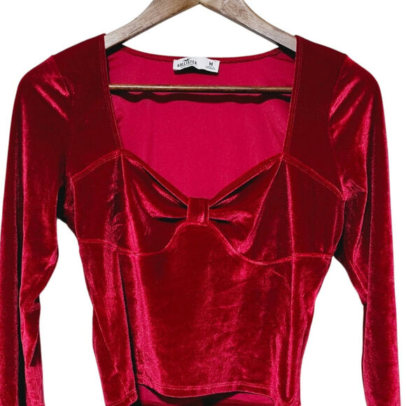 Hollister Velvet Sweetheart Crop Top Size M Red Vampy Romantic Goth Whimsigoth - Picture 2 of 6